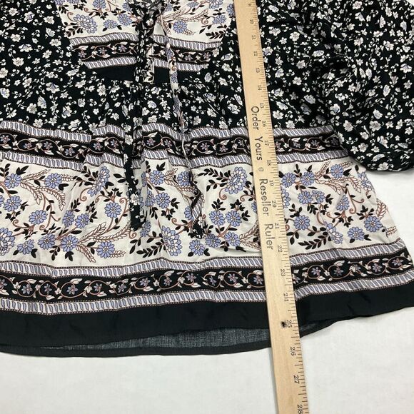 Kelso Womens Peasant Top Floral Neck Tie V-Neck Puff 3/4 Sleeve Blouse Large - Picture 6 of 11
